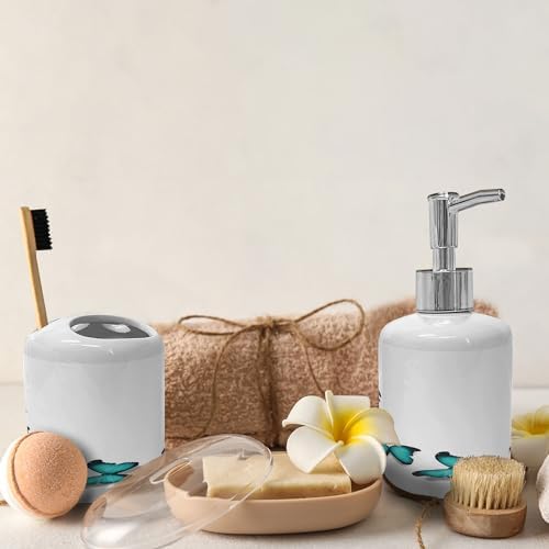 Ambesonne Turquoise Soap Dispenser Toothbrush Holder Set 2 Pcs Black Turquoise