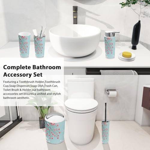 Boho Cherry Blossom Bathroom Accessory Set of 6