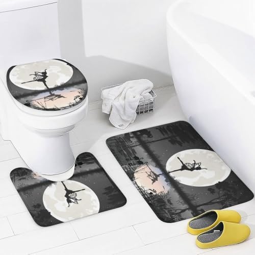 Kuizee 4 Piece Fairy Moon Shower Curtain Set with Non-Slip Rugs