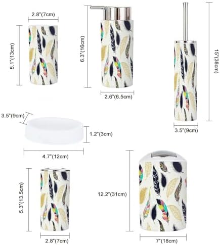 Bathroom Accessories Set 6 Pcs Feather Tribal Design