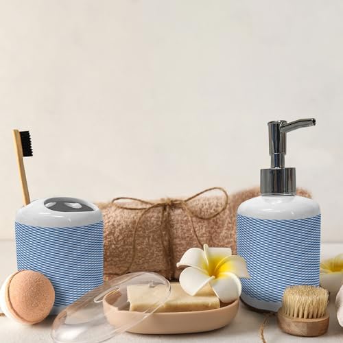 Ambesonne Ceramic Soap Toothbrush Set Night Blue White Checkered Design