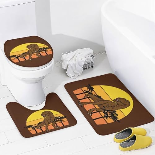 Kuizee Dinosaur Shower Curtain Set with Rugs 4Pcs