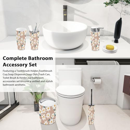 Boho Daisy Trash Can Bathroom Accessories Set 6 Piece