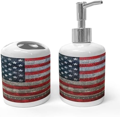 Ambesonne 2 Pc American Flag Soap Toothbrush Holder Set