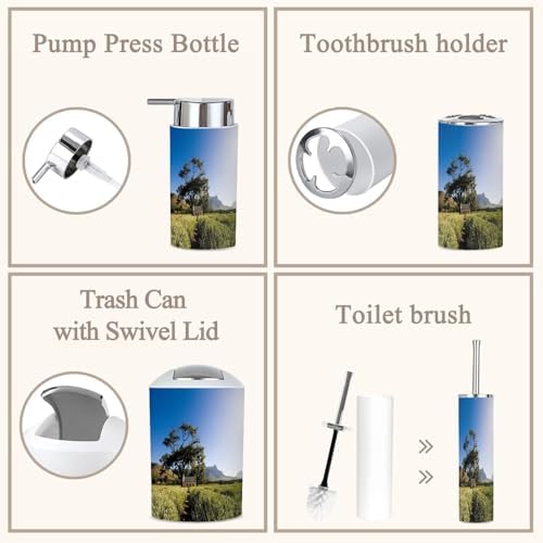 6 Piece Farmhouse Bathroom Accessories Set with Lavender Fields Design