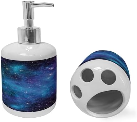 Ambesonne Galaxy Soap Toothbrush Holder Set Ceramic Navy Purple