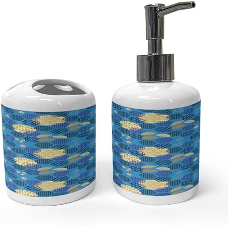 Ambesonne Ceramic Soap Dispenser Toothbrush Holder Set 1