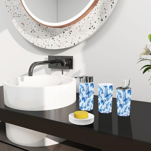 Boho Bathroom Accessory Set 6 Piece Blue Butterfly Design