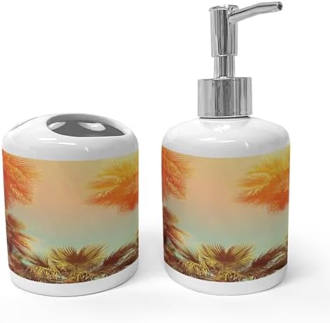 Ambesonne Ceramic Soap Dispenser Toothbrush Holder Set Orange Green