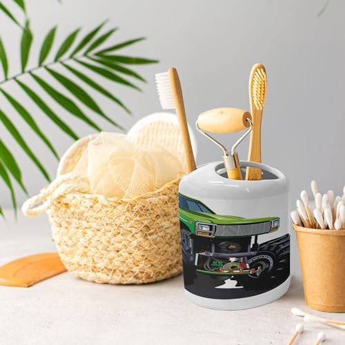 Ambesonne Giant Monster Truck Soap Dispenser Toothbrush Holder Set 2 Pcs Green Grey