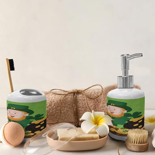 Ambesonne Leprechaun Soap Toothbrush Holder Set 2 Pcs Lime Green Ceramic