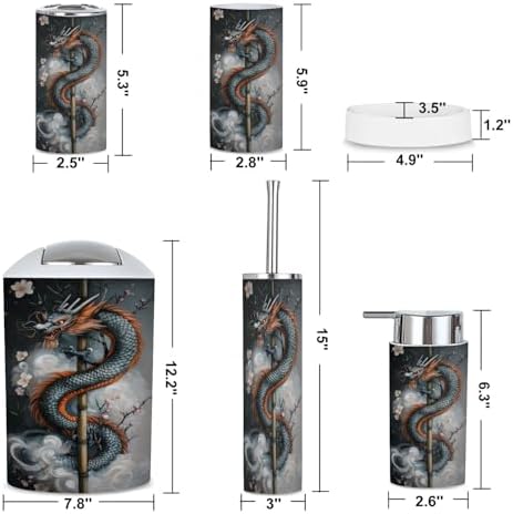 6 Piece Bathroom Accessories Set with Dragon Plum Blossoms Design