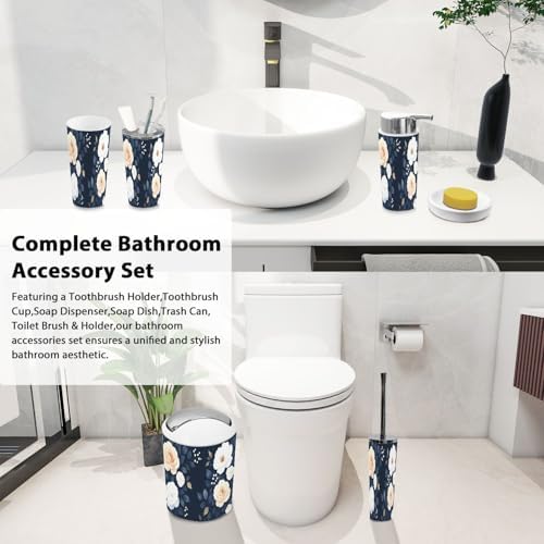 Boho Bathroom Accessory Set 6 Piece Blue Navy White