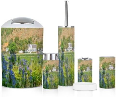 6 Piece Boho Bathroom Accessories Set with Flower Design