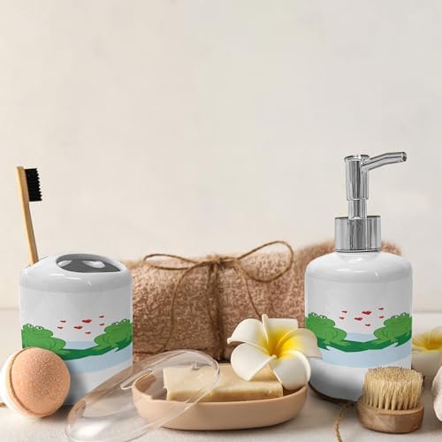 Ambesonne Love Soap Toothbrush Set - Frogs on Lake 2 Pcs