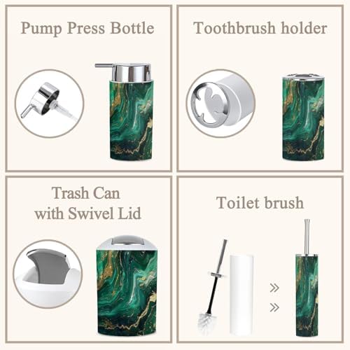 6 Piece Green Marble Bathroom Accessories Set