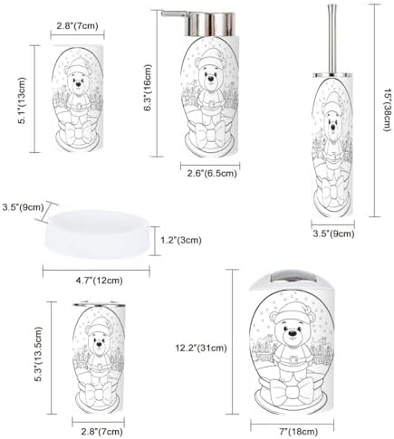 Cute Bear Cartoon Christmas Glass Sphere Bathroom Accessories Set 6 Pcs