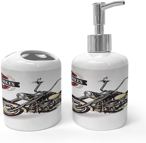 Ambesonne Ceramic Soap Dispenser Toothbrush Holder Set Black Beige