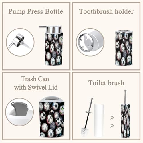 6 Piece Boho Bathroom Accessories Set with Soccer Ball Design