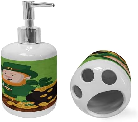 Ambesonne Leprechaun Soap Toothbrush Holder Set 2 Pcs Lime Green Ceramic