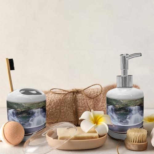 Ambesonne Ceramic Soap Toothbrush Holder Set 2 Pcs Brown Green