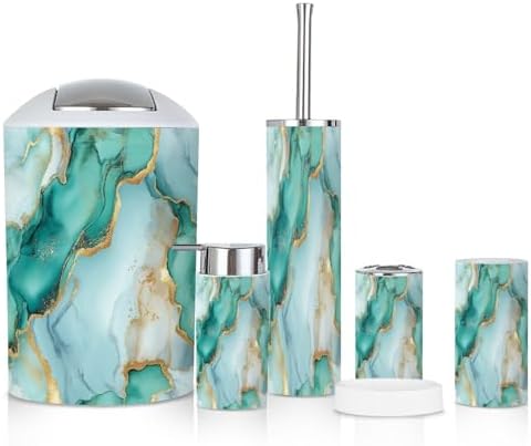 6 Piece Marble Blue Bathroom Accessories Set