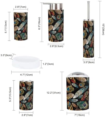 Bathroom Accessories Set 6pcs Tropical Feathers Design