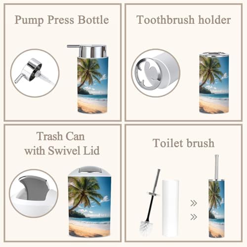 6 Piece Bathroom Accessories Set with Palm Trees Design 1