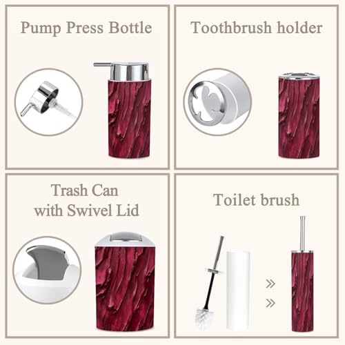 6 Piece Red Burgundy Bathroom Accessories Set