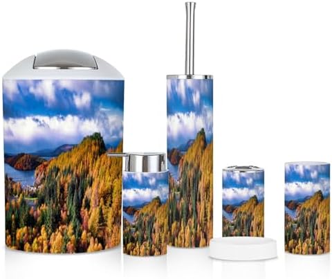 6 Piece Boho Bathroom Accessories Set with Scottish Highlands Design