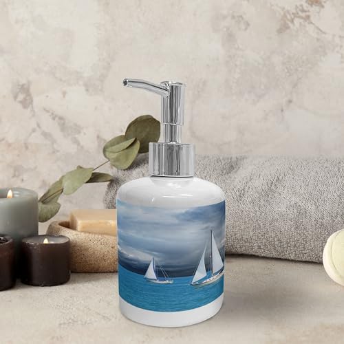 Ambesonne Ceramic Soap Toothbrush Holder Set Blue Grey Blue White