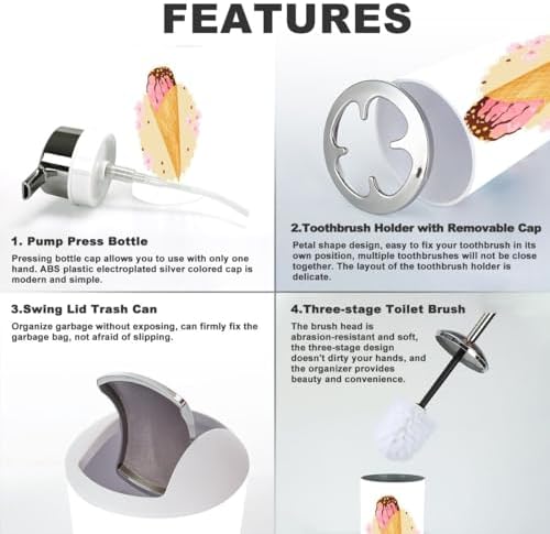 Modern 6-Piece Bathroom Accessories Set with Ice Cream Cone Design