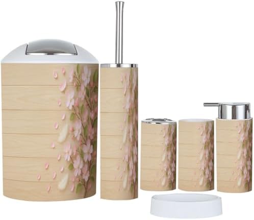 BohoSpring Bathroom Accessory Set 6 Piece Wooden