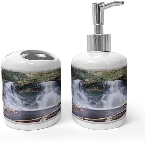 Ambesonne Ceramic Soap Toothbrush Holder Set 2 Pcs Brown Green