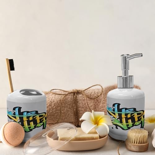 Ambesonne Graffiti Soap Dispenser Toothbrush Holder Set 2 Pcs Pale Taupe