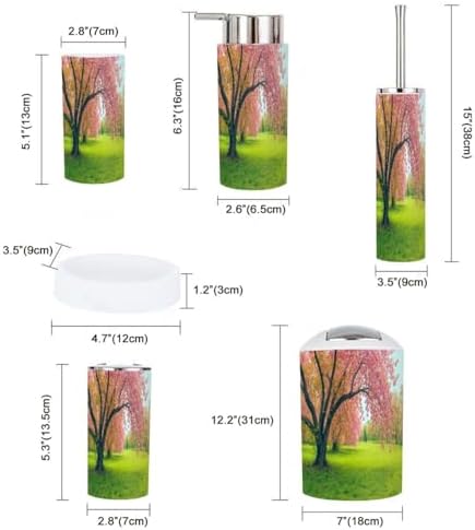 Boho Pink Cherry Blossom Bathroom Accessory Set 6 Piece 1