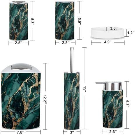 6 Piece Bathroom Accessories Set Green Gold Marble Look 1