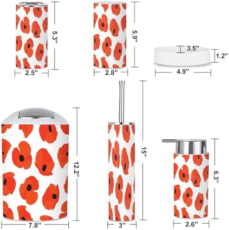 6 Piece Boho Bathroom Accessories Set with Flower Print