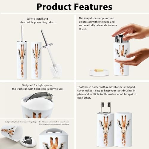 Boho Giraffe Bathroom Accessory Set 6 Piece