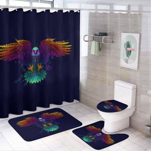 Kuizee 4 Piece Shower Curtain Set with Rugs 72x72 Inch