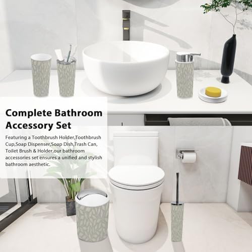 Boho Floral Trash Can Set 6 Piece Bathroom Accessories