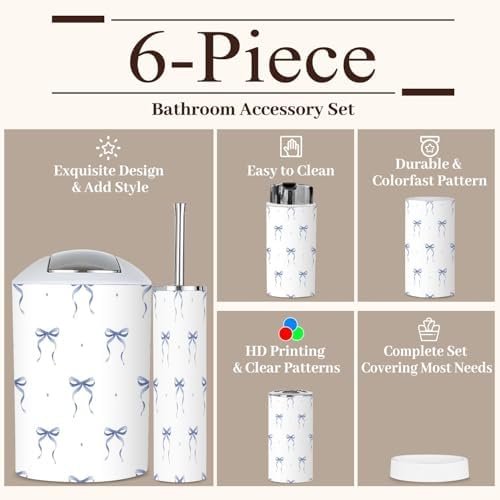 6 Piece Bathroom Accessories Set Soft Blue Boho Design