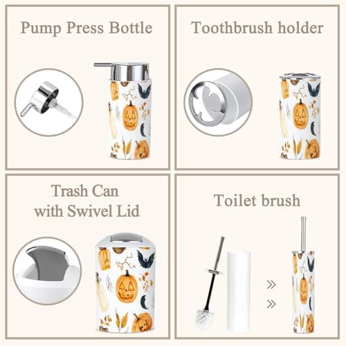 6 Piece Bathroom Accessories Set for Halloween and Thanksgiving