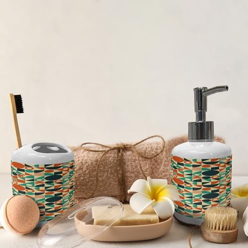 Ambesonne Geometric Soap Toothbrush Holder Set 2 Pcs Mid-Century Style