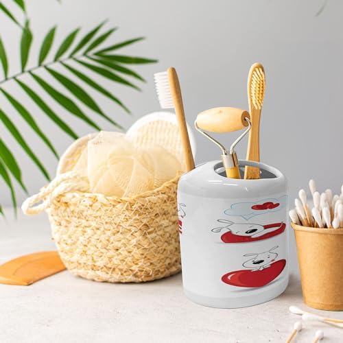 Ambesonne Funny Dog Heart Soap Dispenser Toothbrush Holder Set 2 Pcs Red White