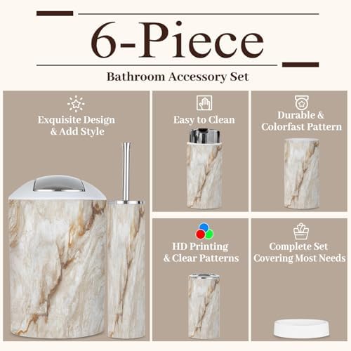 6 Piece Bathroom Accessories Set in Beige Marble