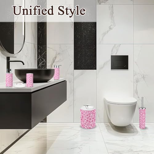6 Piece Bathroom Accessories Set with Ombre Leopard Print Bow