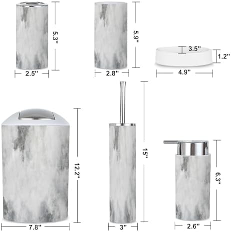 6 Piece Bathroom Accessories Set White Concrete Texture