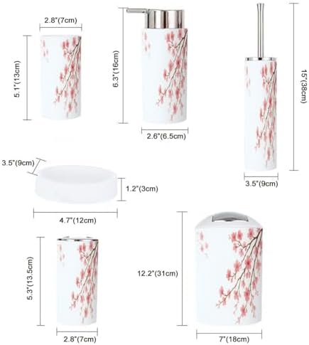 Boho Bathroom Accessory Set 6 Piece Cherry Blossom Design