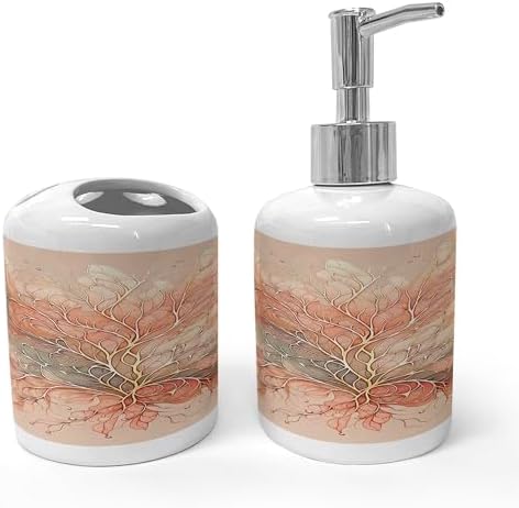 Ambesonne Peach Soap Dispenser Toothbrush Holder Set 2 Pcs